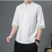 1Chinese Style Contrast Color Linen Half Sleeve Tops