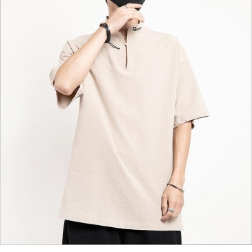 Chinese Style Vintage Linen Stand Collar Men Tops