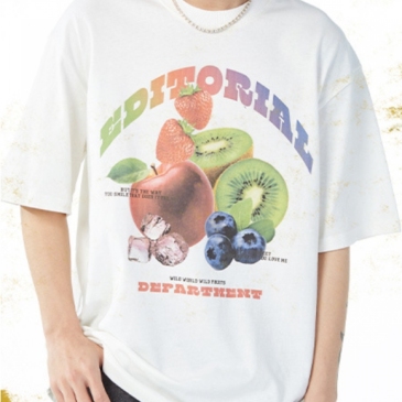 Fruit Printed Graphic Shite Loose Mens Tee Shirts