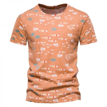 Leisure Fish Pattern Crew Neck Tee For Man