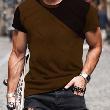 Men Casual Brown Short Sleeve T-Shirt