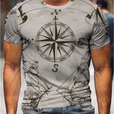 Men Casual Printed Fitted Short Sleeve Top