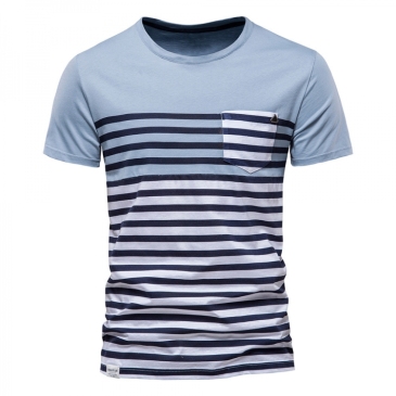New Contrast Color Striped Short Sleeve Pullover Tee