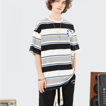 Striped Letter Printing  T Shirts For Men