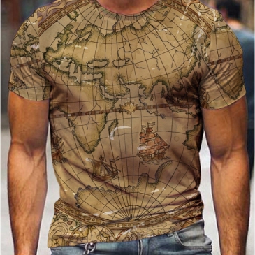 World Map Printed Fitted T Shirt