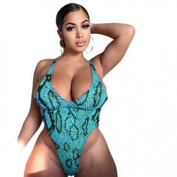 Sexy Low Cut Snake Print Plus Size Swimsuit 