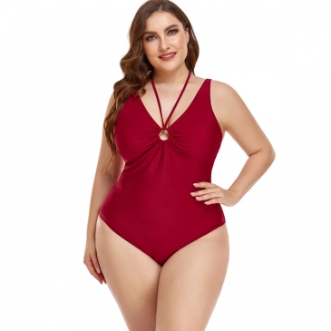 Summer Solid Color Plus Size One Piece Swimsuit