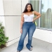 7Solid Slit Plus Size Jeans For Women