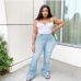 10Solid Slit Plus Size Jeans For Women