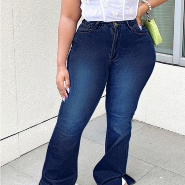 Solid Slit Plus Size Jeans For Women