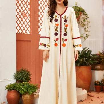  Ethnic Style Embroidery Long Sleeve Maxi Dress