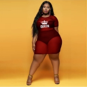  Sexy Perspective Gauze Letter Plus Size Dress