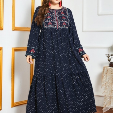 Casual Printed Long Sleeve Plus Size Maxi Dresses