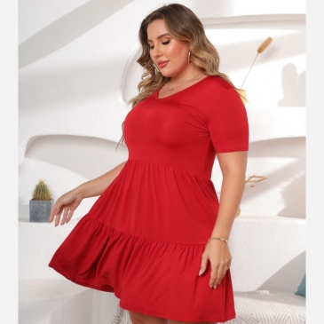 Casual Pure Color Ruched Cute Plus Size Dresses