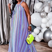 Casual  Stripe Loose Plus Size Sleeveless Maxi Dress