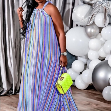 Casual  Stripe Loose Plus Size Sleeveless Maxi Dress