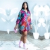 3Colorful Printed Drawstring Plus Size Long Sleeve Dresses