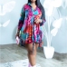 1Colorful Printed Drawstring Plus Size Long Sleeve Dresses