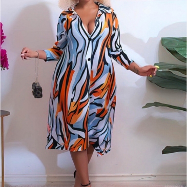 Colorful Printed Plus Size Dresses With Sleeves