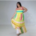 3Contrast Color Striped Plus Size Sleeveless Maxi Dresses