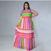 5Contrast Color Striped Plus Size Sleeveless Maxi Dresses