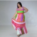 6Contrast Color Striped Plus Size Sleeveless Maxi Dresses