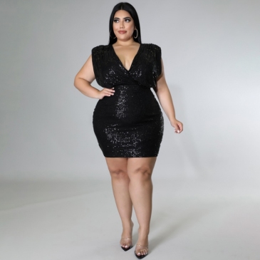 Glitter Sleeveless Bodycon Plus Size Sequin Dress