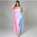4Gradient Color Plus Size Floor Length Slit Dress