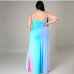 5Gradient Color Plus Size Floor Length Slit Dress