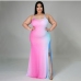 1Gradient Color Plus Size Floor Length Slit Dress