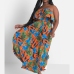 3Loose Printed Ruffled Strapless Plus Size Long Dresses