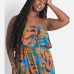 4Loose Printed Ruffled Strapless Plus Size Long Dresses