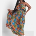 1Loose Printed Ruffled Strapless Plus Size Long Dresses