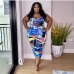 3Plus Size Cut Out Colorful Sleeveless Drawstring Dress