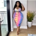 4Plus Size Cut Out Colorful Sleeveless Drawstring Dress