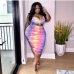6Plus Size Cut Out Colorful Sleeveless Drawstring Dress