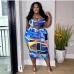 1Plus Size Cut Out Colorful Sleeveless Drawstring Dress