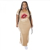 3Plus Size Mouth Letter Striped Loose Maxi Dress