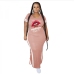 8Plus Size Mouth Letter Striped Loose Maxi Dress