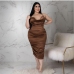 11Plus Size Ruched Backless Halter Midi Dress