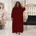 6Plus Size Solid Loose Long Sleeve Maxi Dress