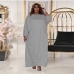 7Plus Size Solid Loose Long Sleeve Maxi Dress