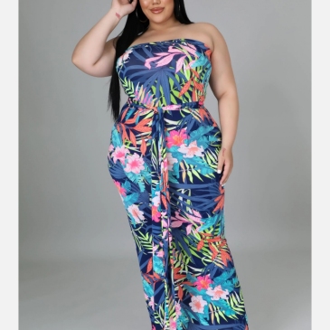 Printed Strapless Plus Size Maxi Dresses For Women