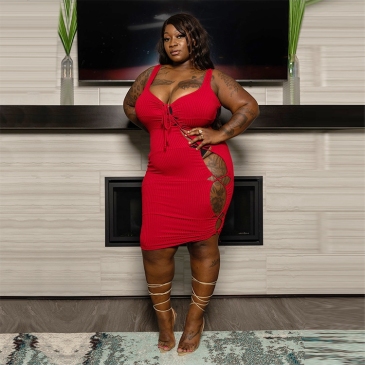 Sexy Hollow Out Club Plus Size Sleeveless Dress