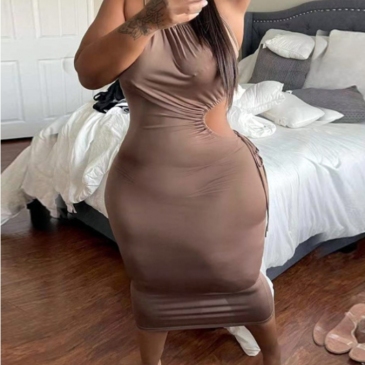 Solid Plus Size Sleeveless Cut Out Bodycon Dress