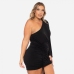 4Stylish Black Drawstring One Sleeve Plus Size Dress