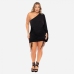 5Stylish Black Drawstring One Sleeve Plus Size Dress