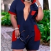 3Casual Plus Size Pocket Hooded Collar Short Rompers