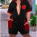 4Casual Plus Size Pocket Hooded Collar Short Rompers