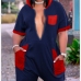 1Casual Plus Size Pocket Hooded Collar Short Rompers